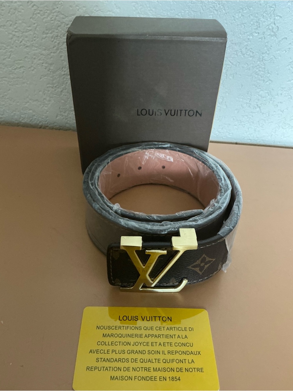 Louis Vuitton Monogram Belt with Gold LV Buckle — Brown & Pink - Picture 2 of 8